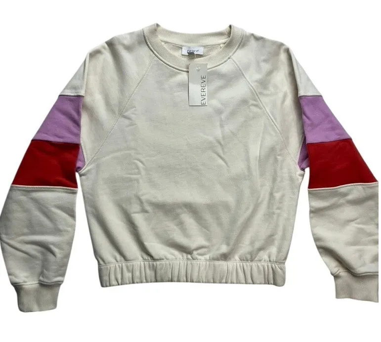 Evereve Ava Colorblock Pullover Sweatshirt Crew Neck Cotton Women's M New - Image 1