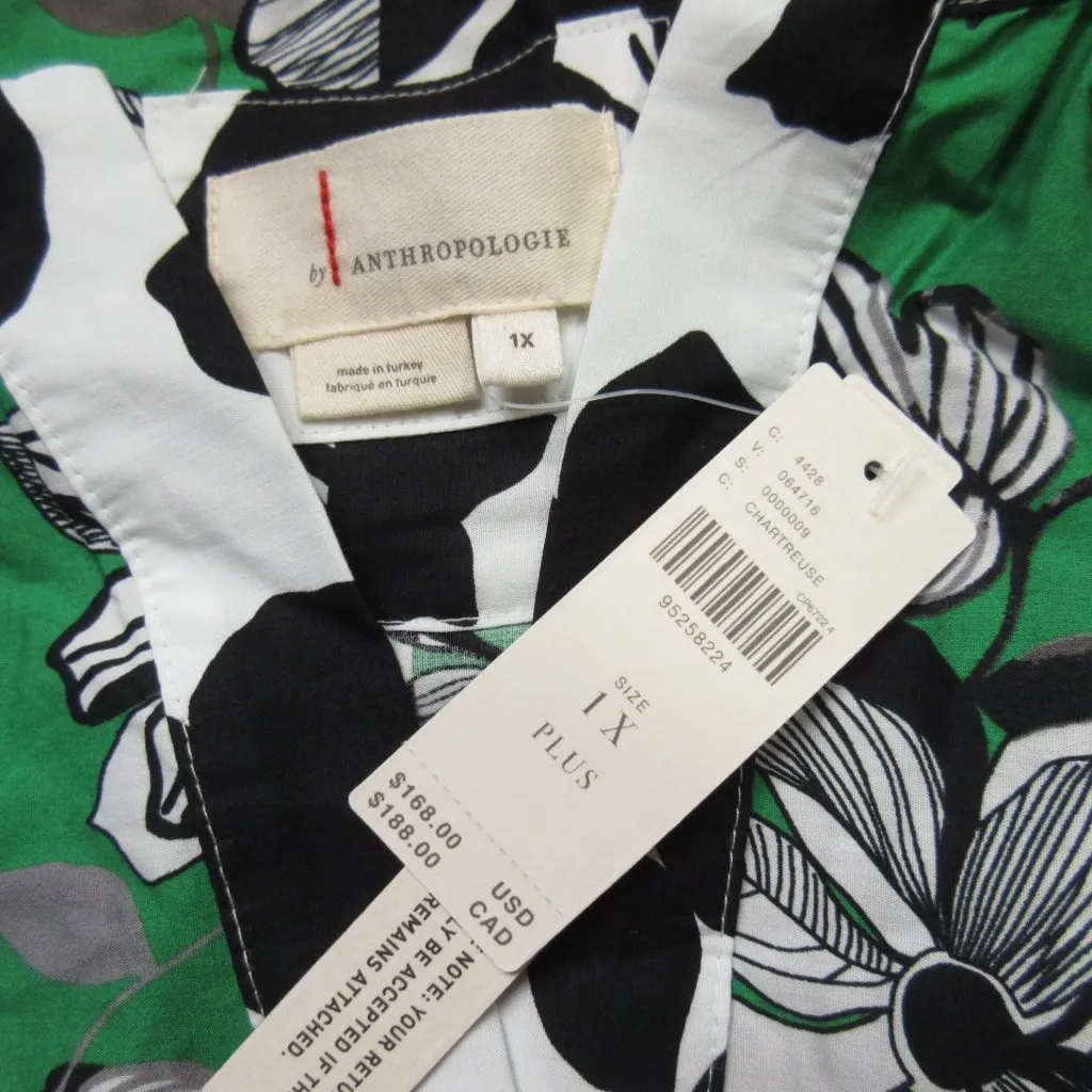 NWT Anthropologie Somerset Maxi in Chartreuse Floral Stripe Cotton Dress 1X - Image 4