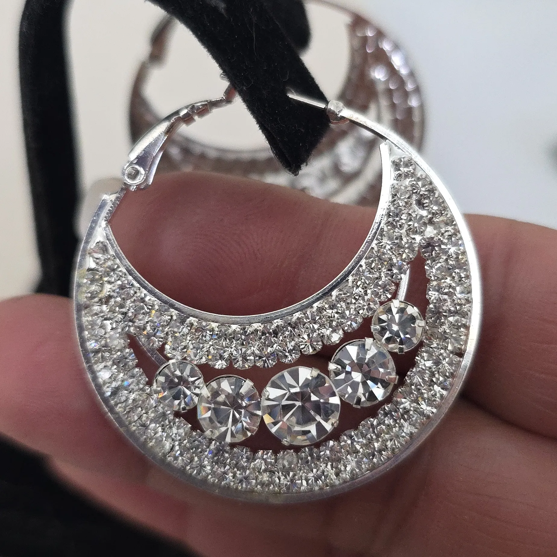 Statement Silver Pave Hoop Earrings - Image 3