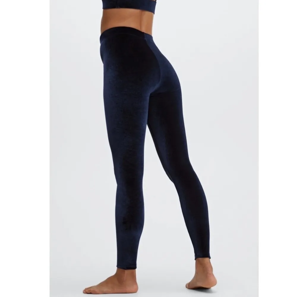 Navy Velour Velvet Leggings - Image 2