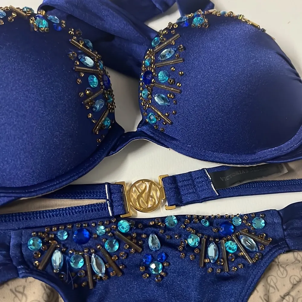 Victoria Secret Swim Bikini Set 32B Embellished Bombshell Push Up Adds RARE - Image 8