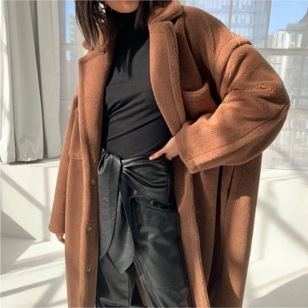 NEW w Tags Choosy Oversized Mocha Brown Teddy Coat, Size XL, MSRP $300 - Image 4