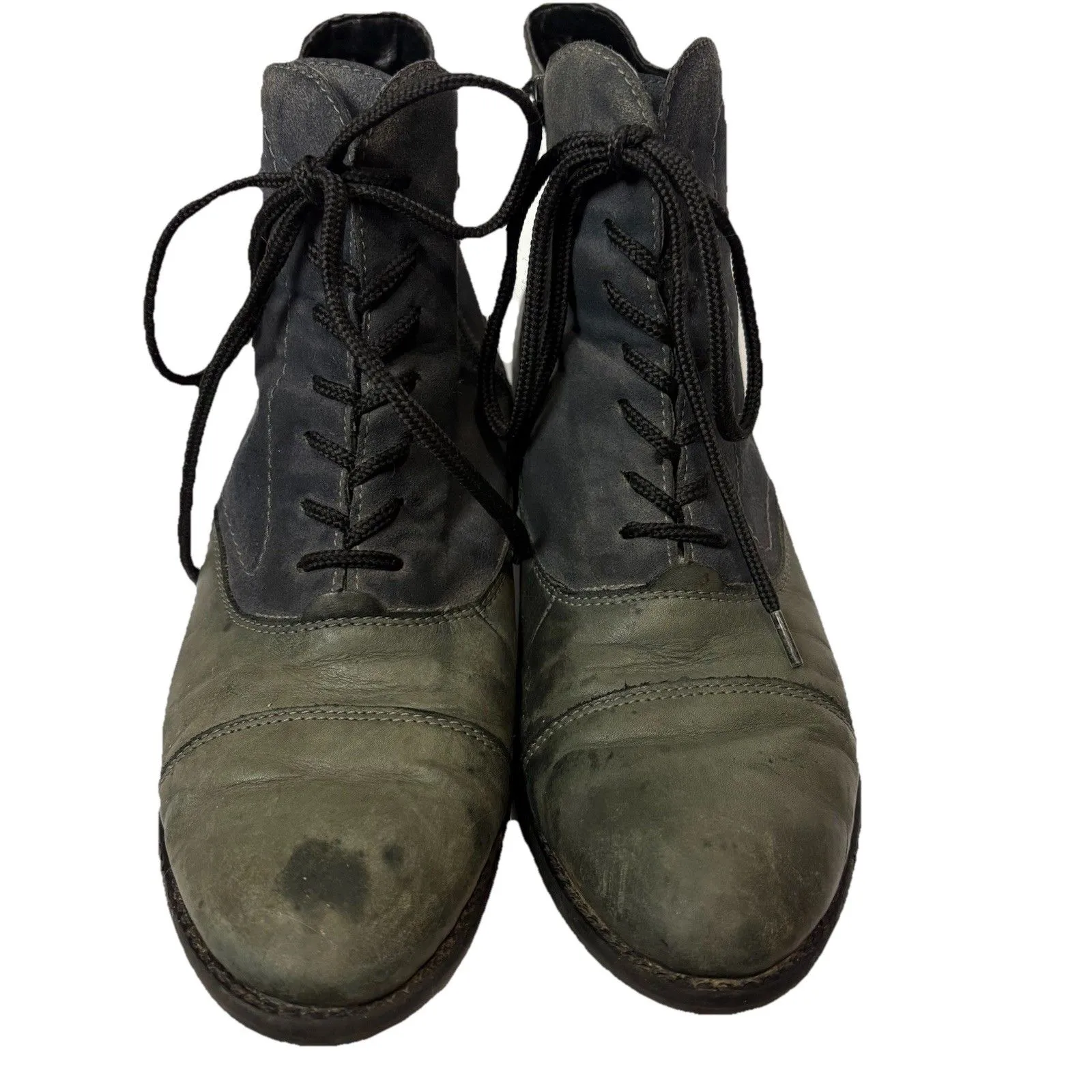 Remonte Boots Womens 40/9 Casual Lace Up Side Zip Cap Toe Bootie Gray Leather Blue - Image 2