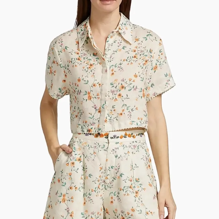 NWT Agua by Agua Bendita Virtuosa Chinesis Linen Shirt Sz S Yellow - Image 4