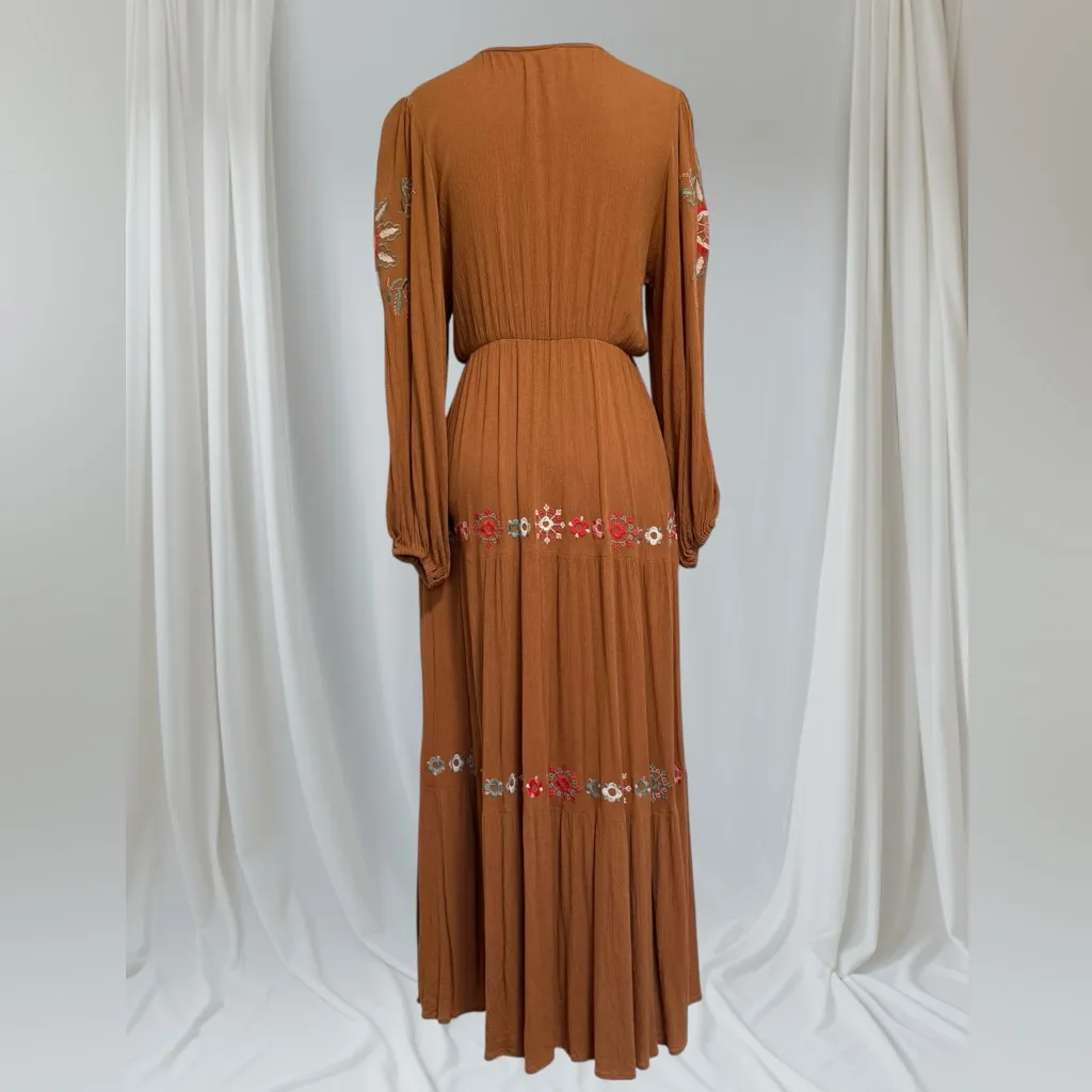 Easel Embroidered Camel Maxi Dress S - Image 7