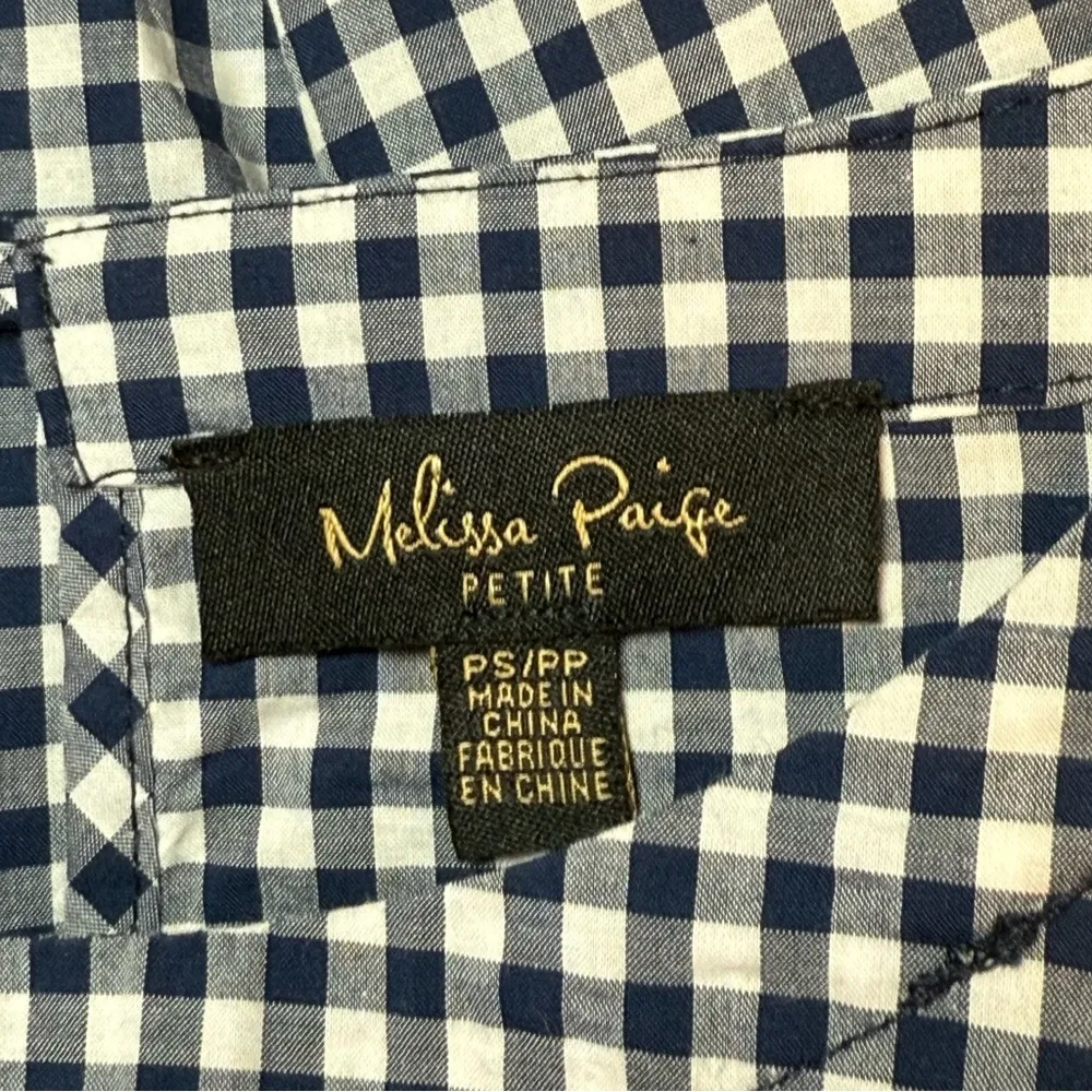 Melissa Paige Blue White Gingham Embroidered Blouse Puff Sleeves Small Petite - Image 9