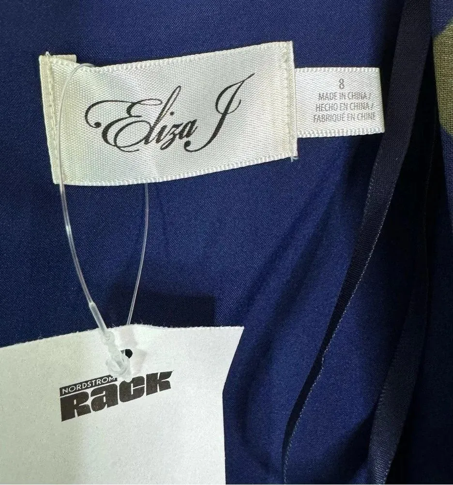 ELIZA J Floral Chiffon Surplice Asymmetric Midi Dress Navy Size 8 NWT - Image 14