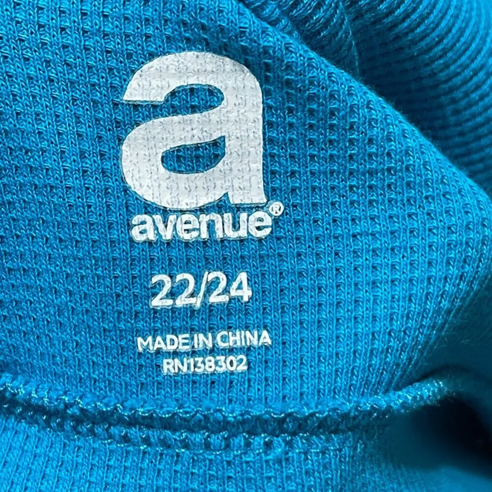 Avenue Women's Full Zip Jacket Waffle Knit Teal Blue Size 22/24 Cotton Stretch - Image 5