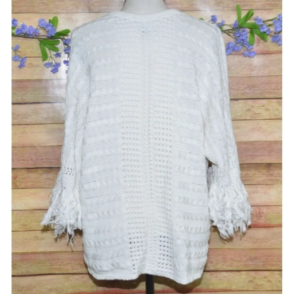 Cabi Fiesta Fringe Sweater Small Boxy Poncho Boho Coastal Beachy Half Sleeves - Image 6