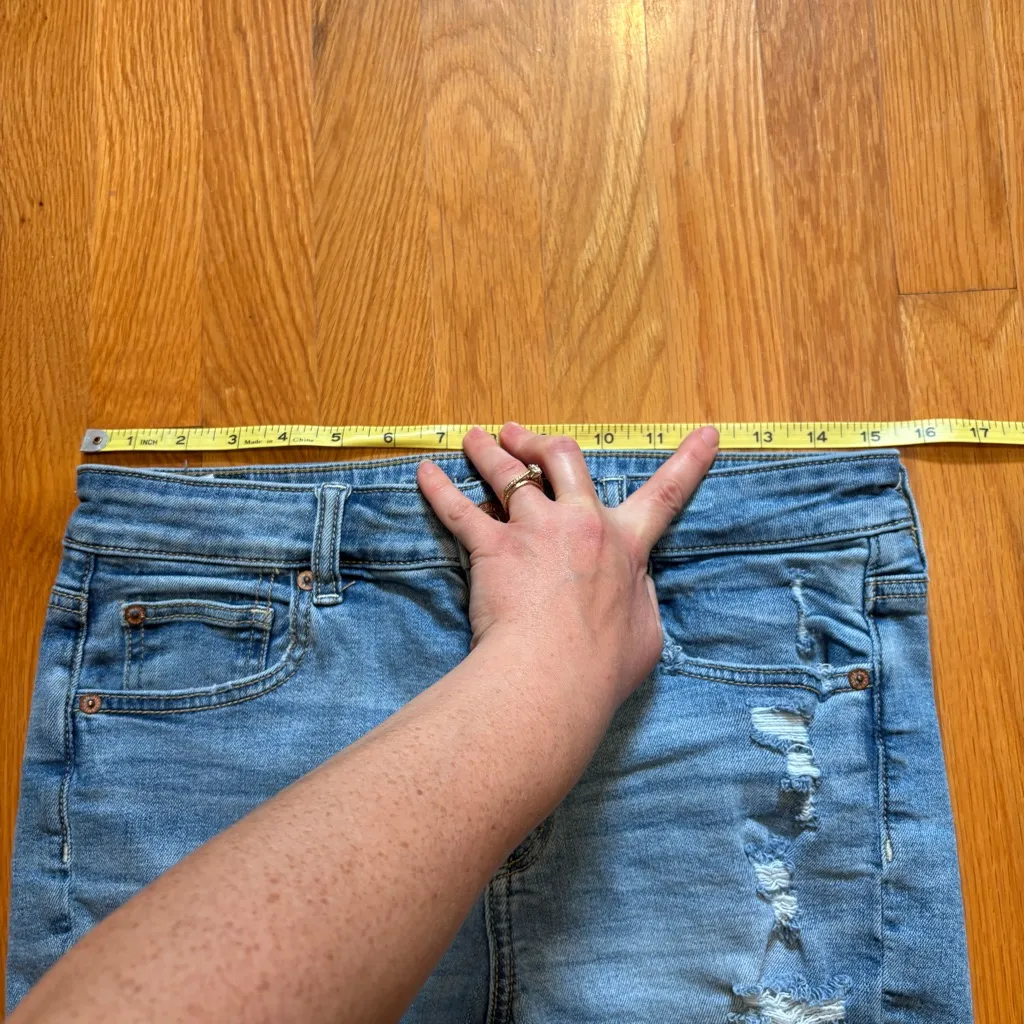 American Eagle High Rise Shortie CutOff Ripped Distressed Stretch Jean Shorts 10 - Image 7