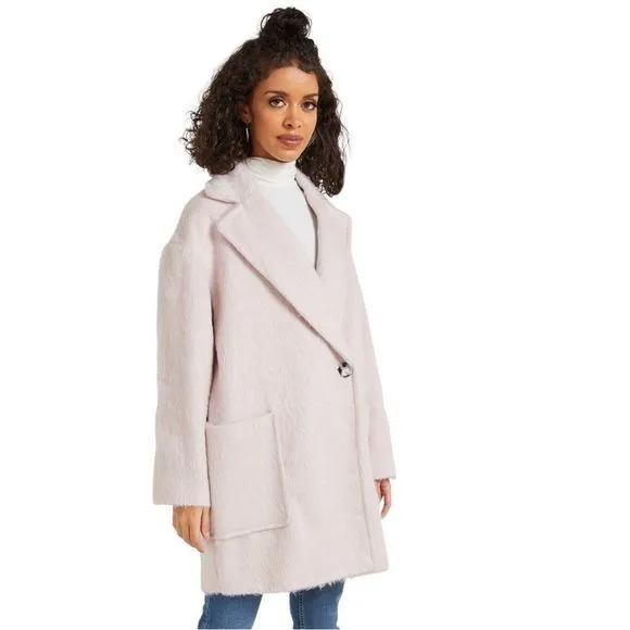 NWT TopShop Carly Long Coat Notched Lapel Patch Pockets in Light Pink - Image 2
