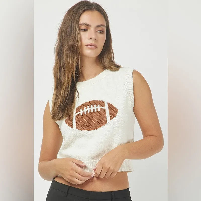 NWT Needii Sleeveless Cropped Rhinestone Football Sweater Large Brown - Image 8
