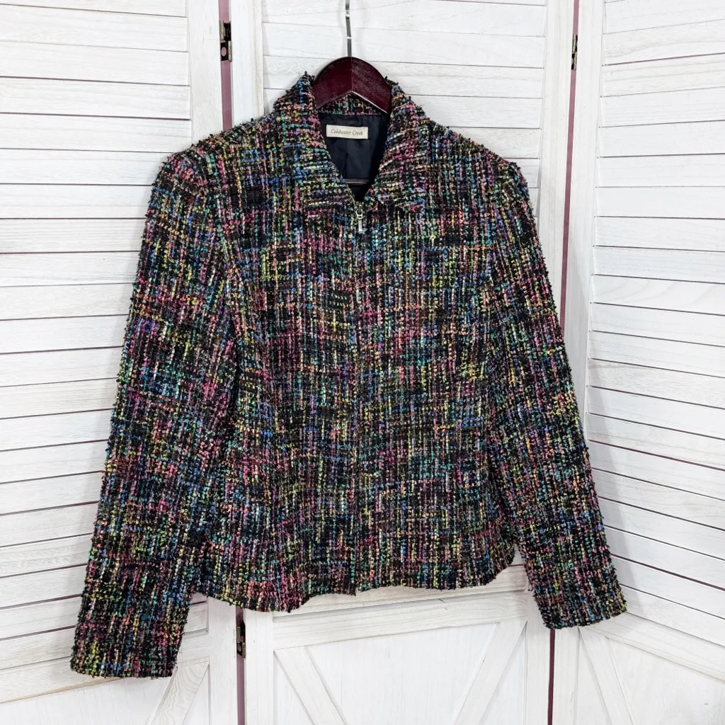 Vintage Coldwater Creek Boucle Tweed Wool Blend Blazer Jacket Multicolor 14 - Image 7