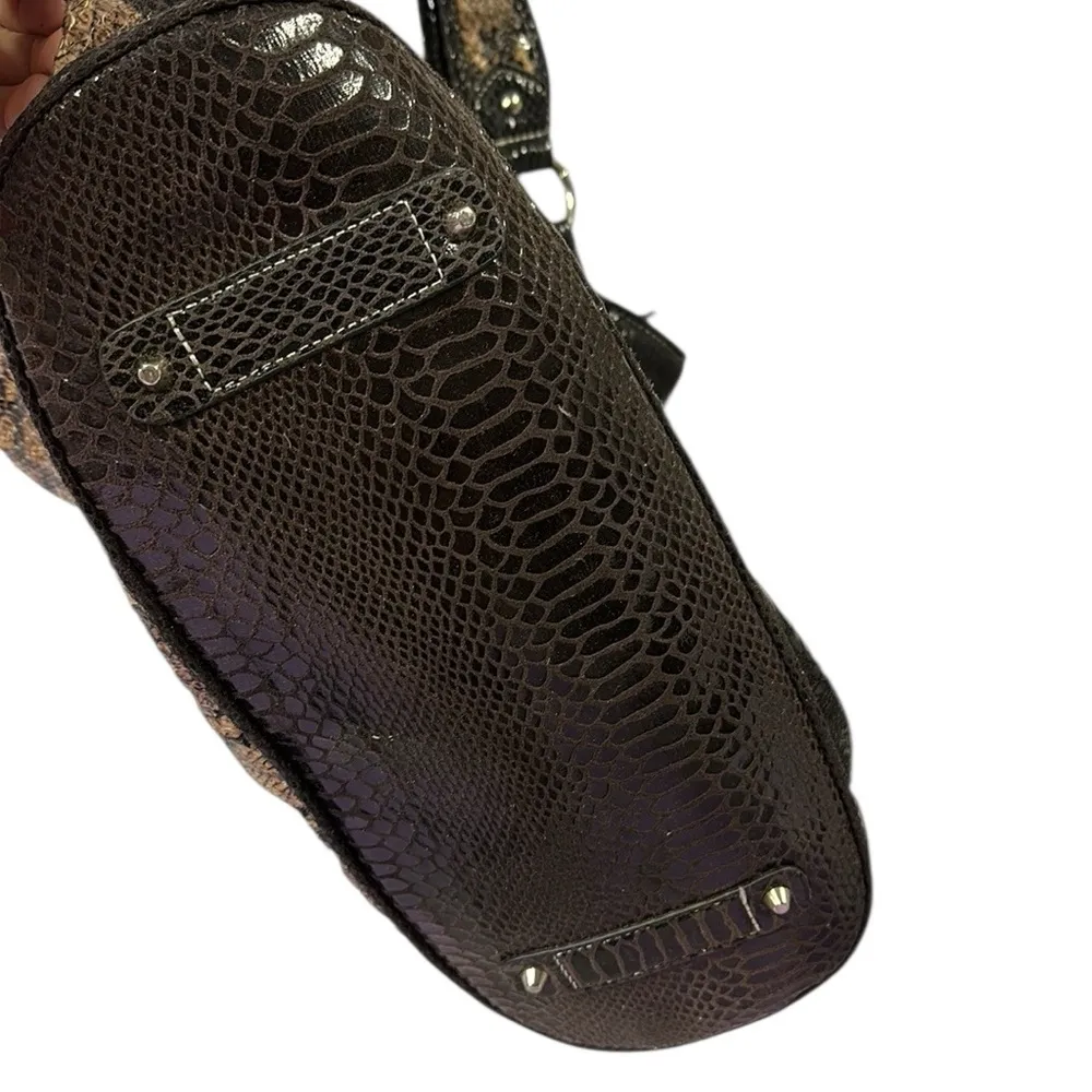 Animal Print Snakeskin Sequined Tote Should Bag Purse 15 x 14 x 6.5 inches Tan - Image 6