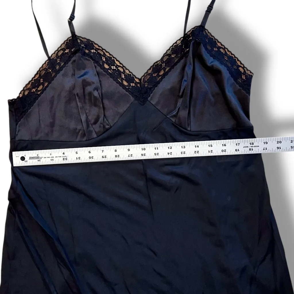 Vtg Vanity Fair Black Nylon Full Slip Floral Lace Chiffon Slip Dress 42 Coquette - Image 5