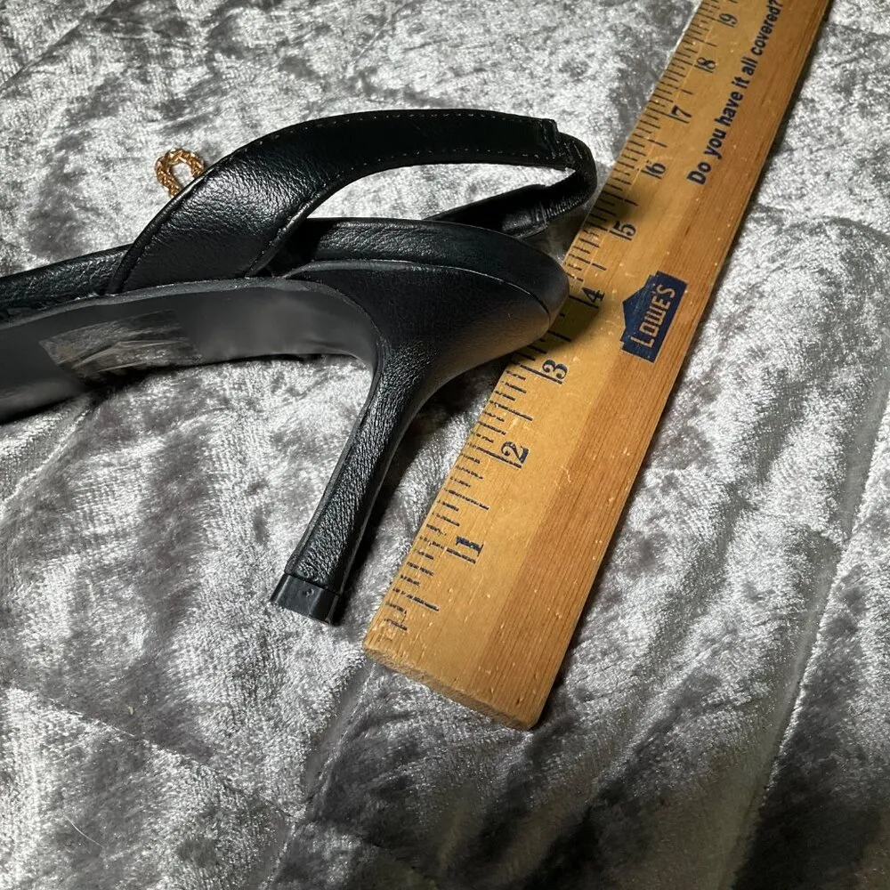 Nanette Lapore Black Strappy Heels  Gold Chain 6 slip on sandal square toe party - Image 3