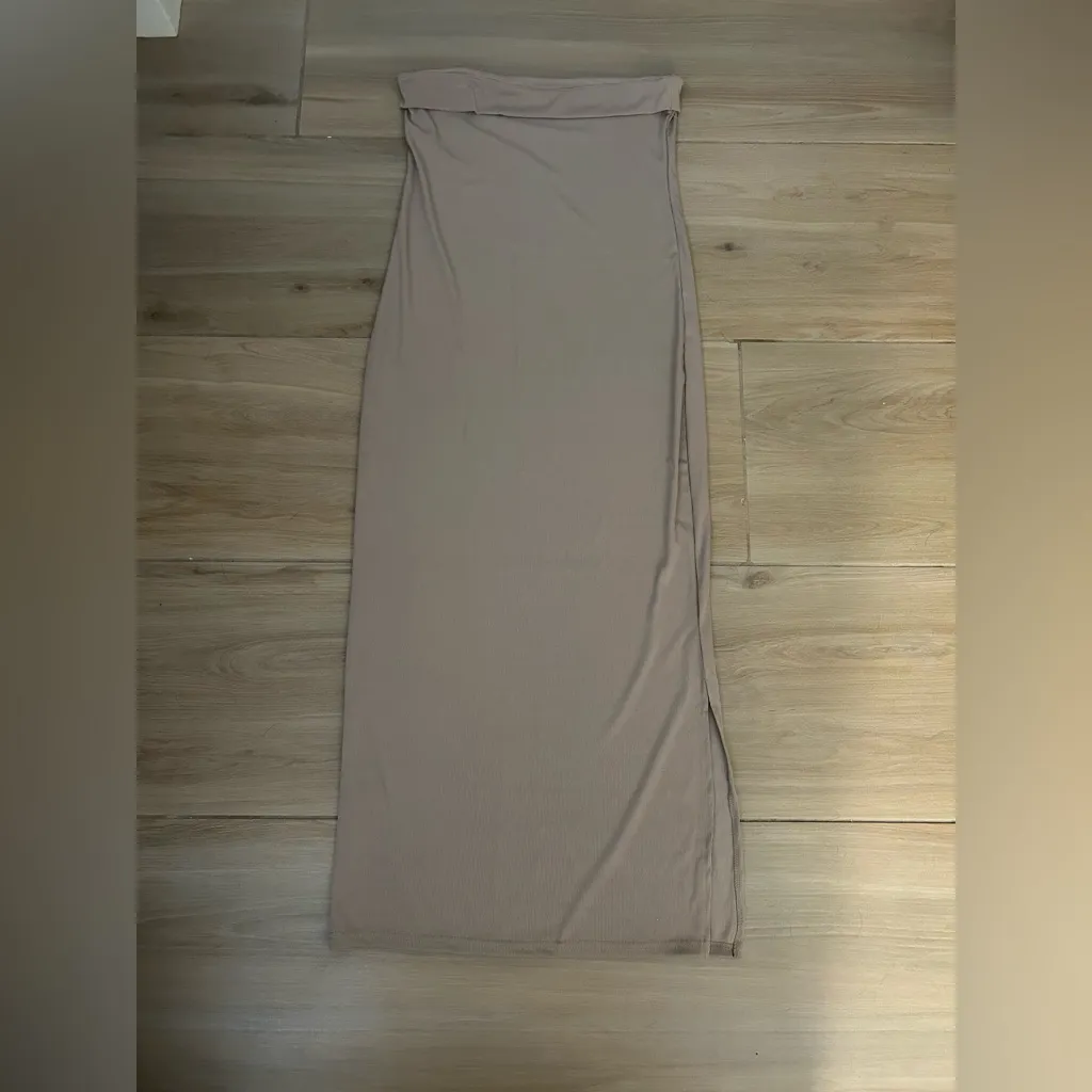 NEW Bodycon Maxi Tube Ribbed Strapless Side Slit Maxi Dress L - Image 4