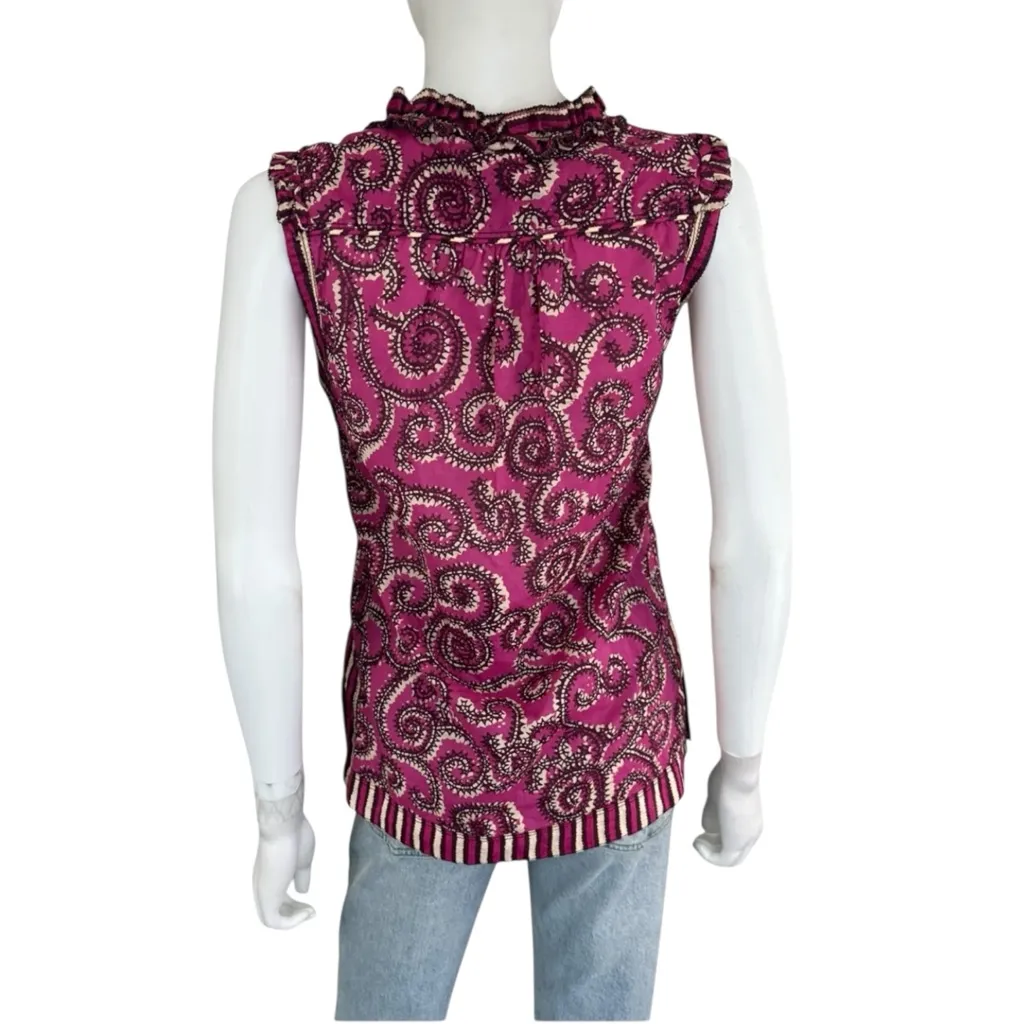 Tory Burch Purple Print 100% Cotton Shell Size 4 - Image 3