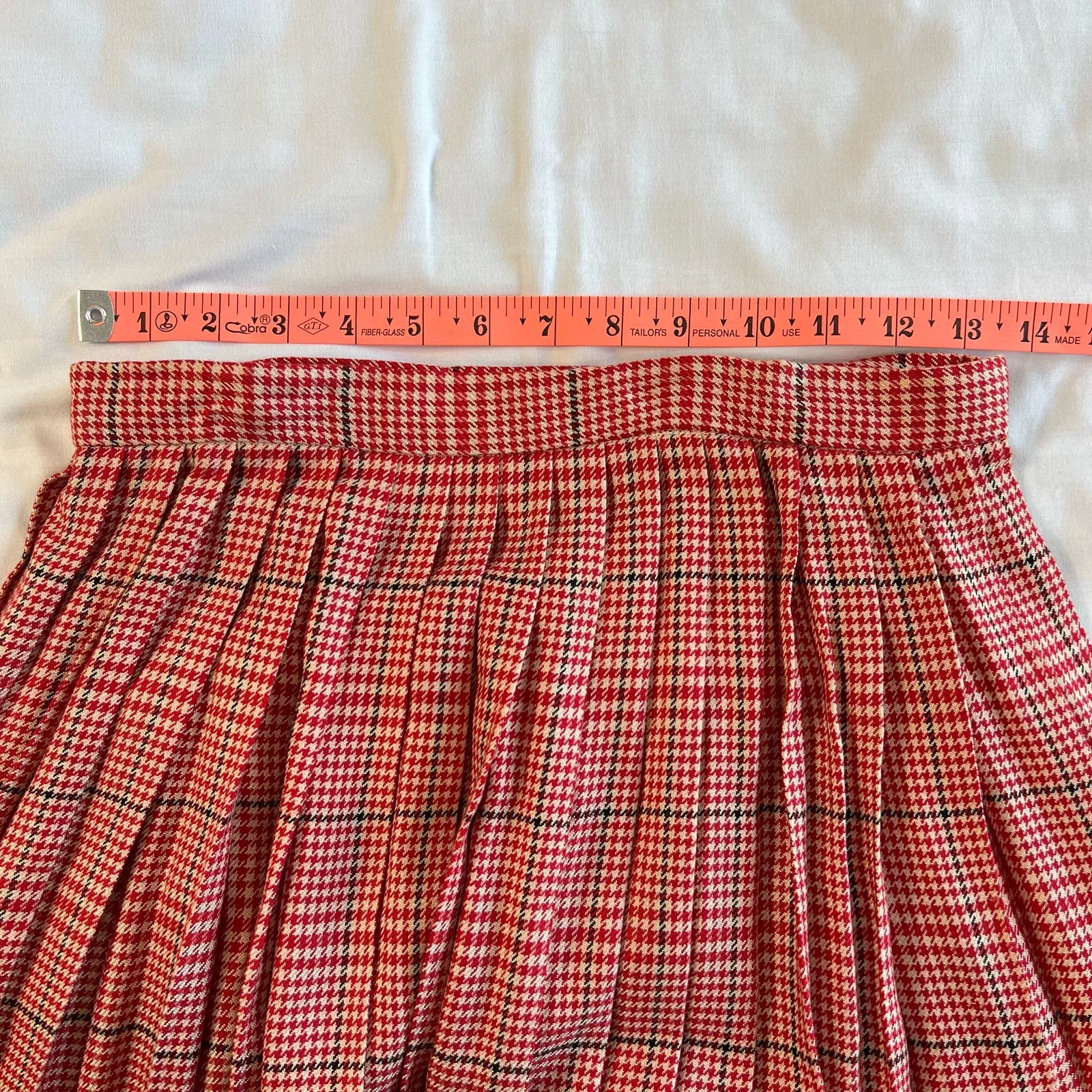Vintage Women's 8 Evan-Picone Petites Red Pleated Midi Skirt Herringbone Plaid - Image 3