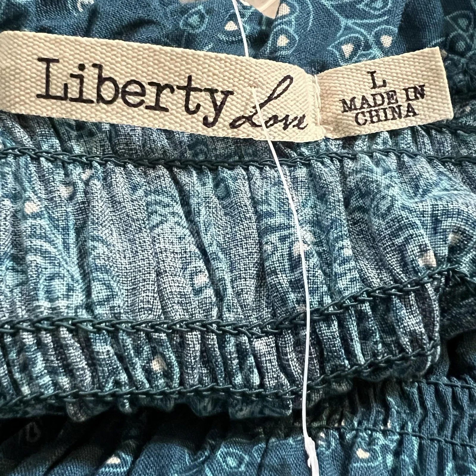 Liberty Love Dress Womens Large Blue Ruffle Mini Floral Smocked Cap Sleeve New - Image 4