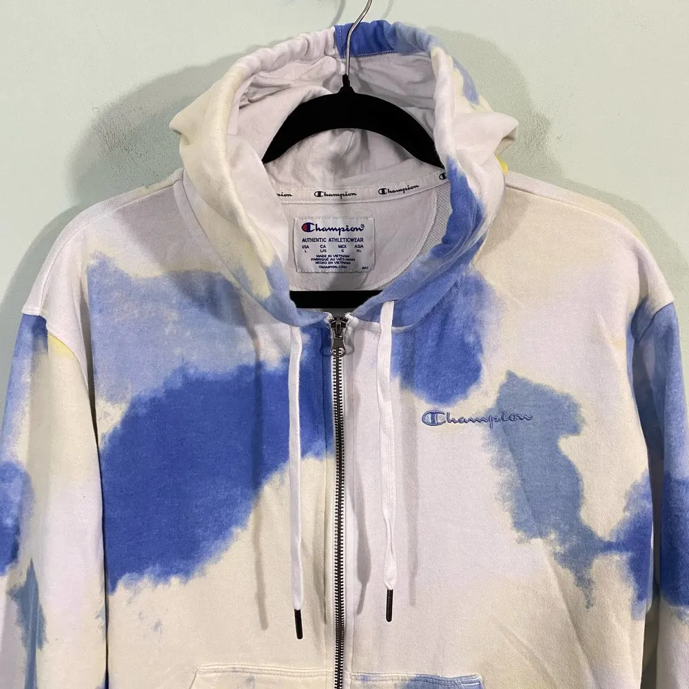Champion Women's White Blue Yellow Tie Dyed Full Zip Hoodie Size L - Image 2