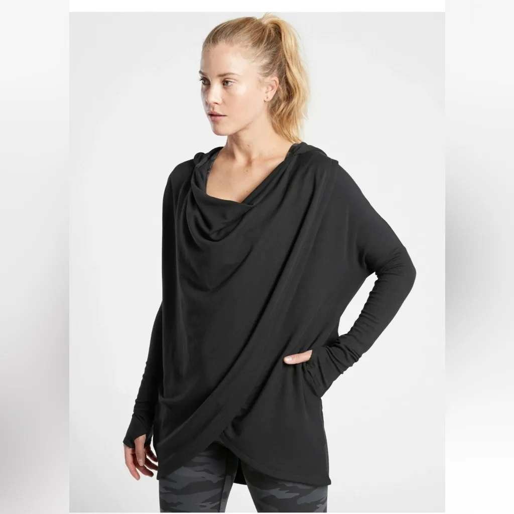 Athleta Black Purana Wrap Hoodie Womens Tunic Top Size XL - Image 5
