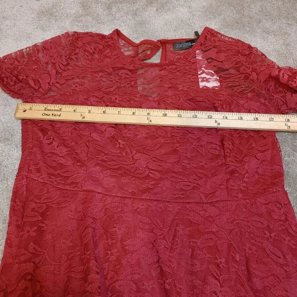 Zanzea Lace Red Dress Sheer Sleeves Size 12 NWT NEW Fancy Formal Chic Cute - Image 8