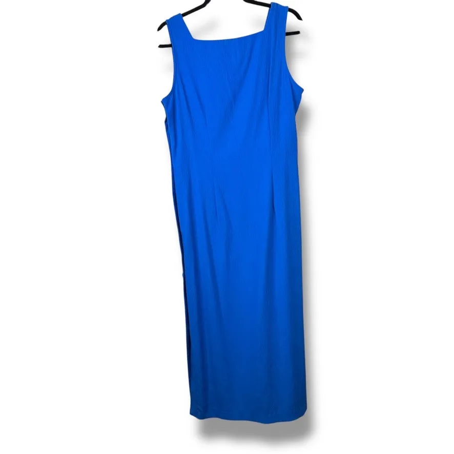 VTG Kathie Lee Collection Vintage Royal Blue Square Neck Full Button Down Dress - Image 5