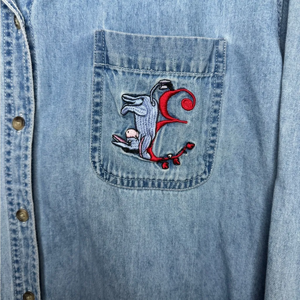 Vintage Pooh Women’s Denim Button Up Shirt 18W/20W Embroidered Eeyore Disney - Image 3