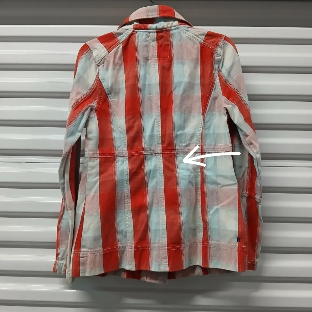 Hurley Womens Denim Jacket Size XS Red Plaid Boho Academia Casual Outdoor Preppy - Image 12