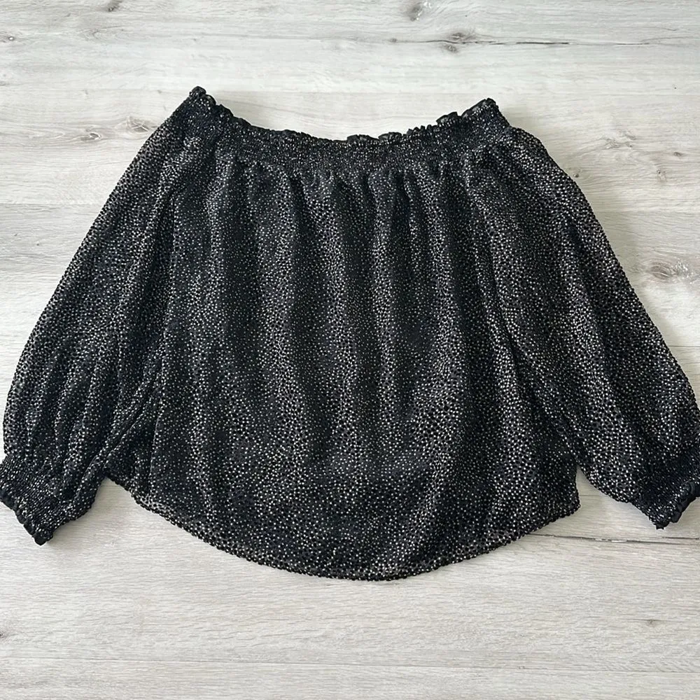 White House Black Market Off the Shoulder Blouse Black L EUC - Image 9