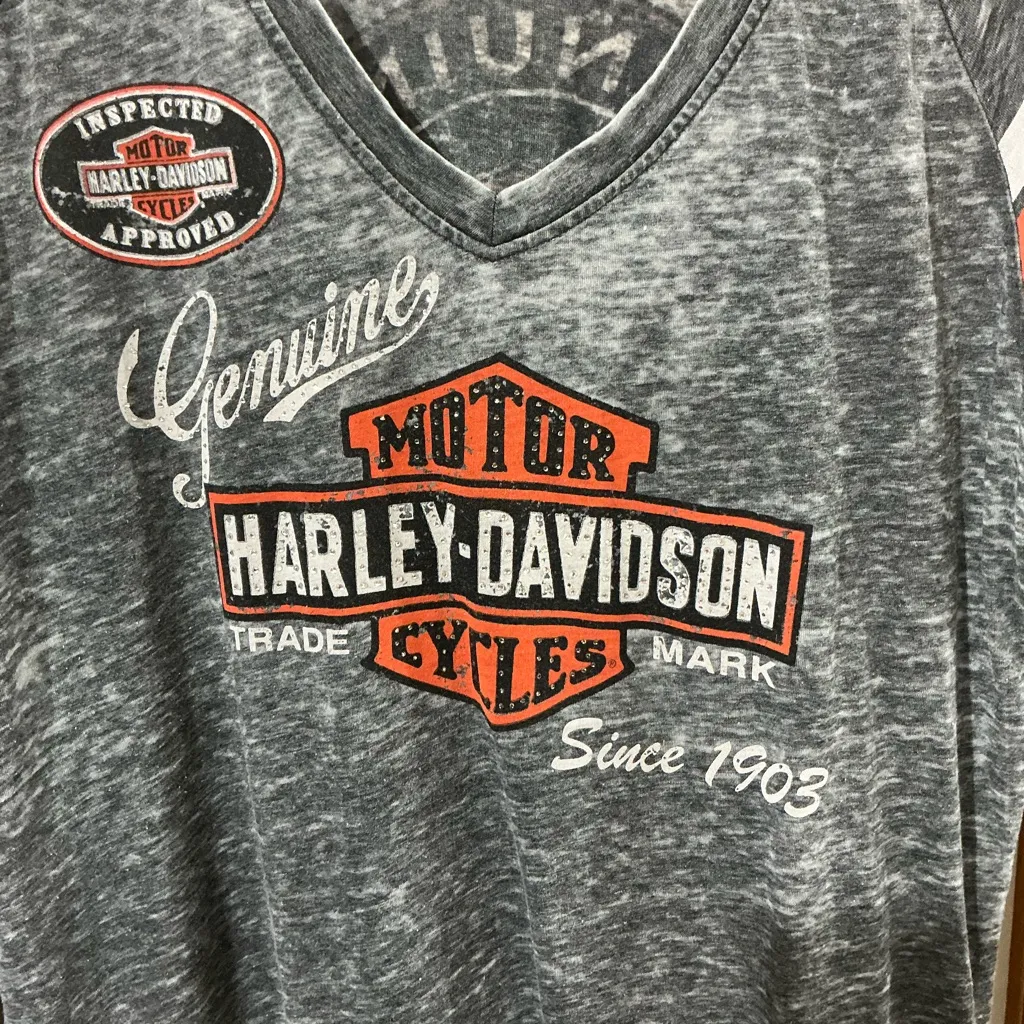 HARLEY-DAVIDSON Genuine Oil Can Burnout Tee XXL 22.5” P2P Gray/Orange EUC - Image 5