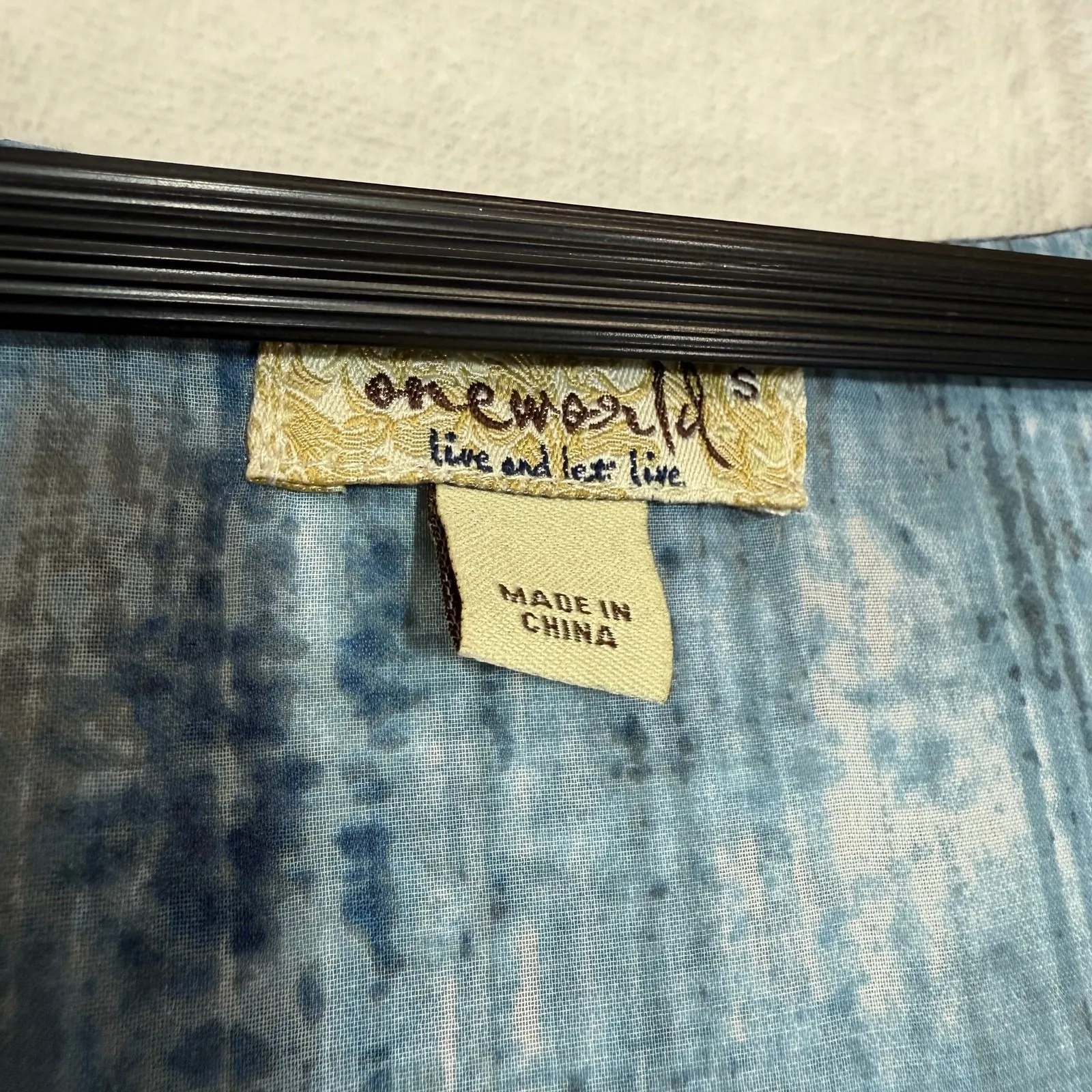 One World S Blue Top Chiffon Lined Bell Sleeve Hippie Artsy Boho Lagenlook Funky - Image 6