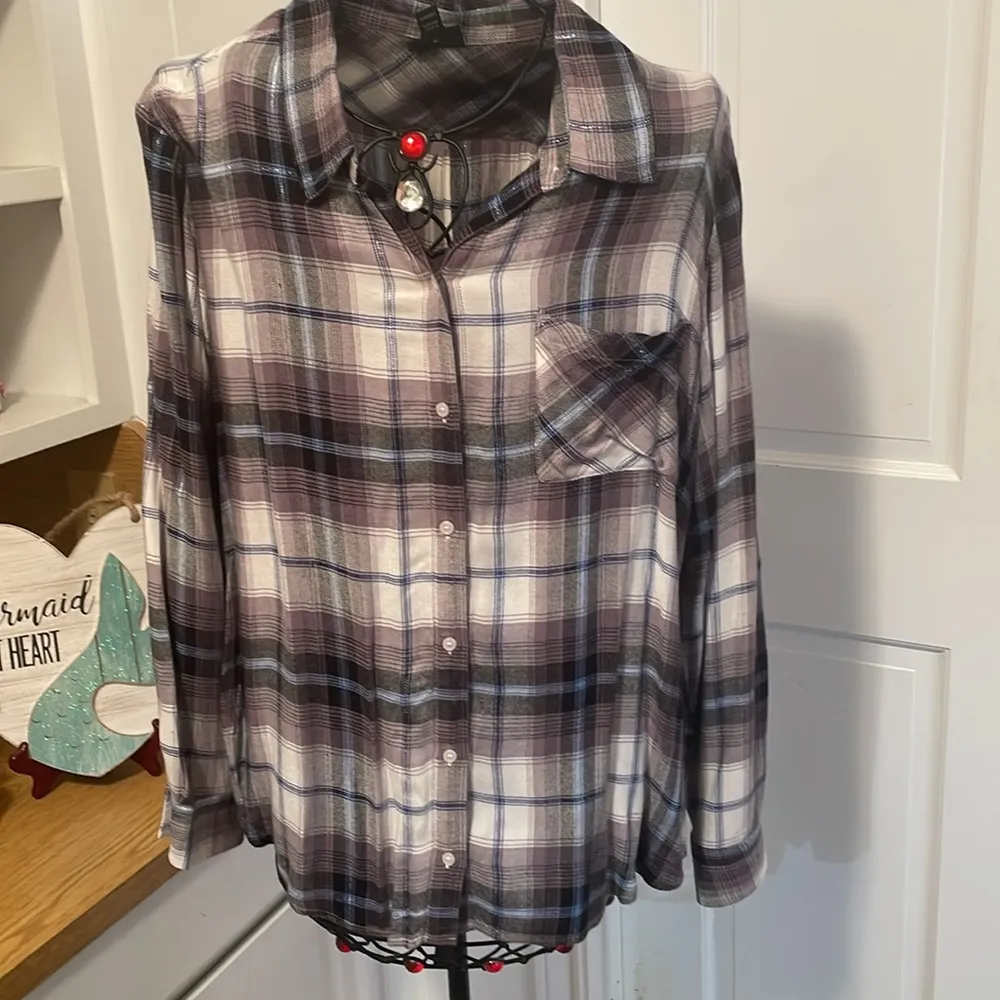 🤩🤩🤩BOGOHO 🤩🤩🤩Blue/Gray LS Plaid Button Down Shirt-XL - Image 2