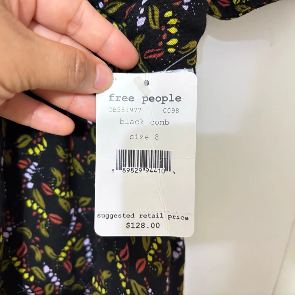 Free People Meet Virginia Romper Black Preppy Floral Cutout Boho Flowy Size 8 - Image 6