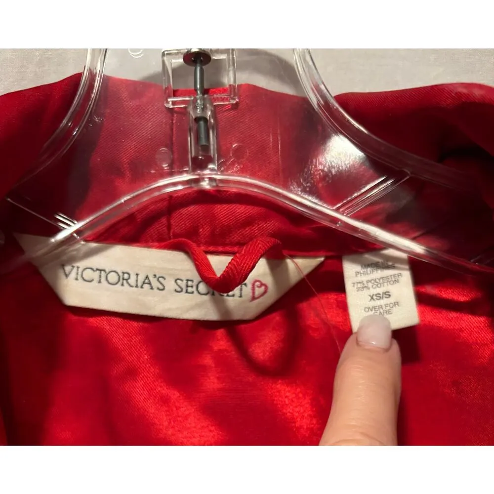 Victoria Secret Red Vintage Long Bath Robe Silk Satin Poly Cotton Sz XS/S - Image 5