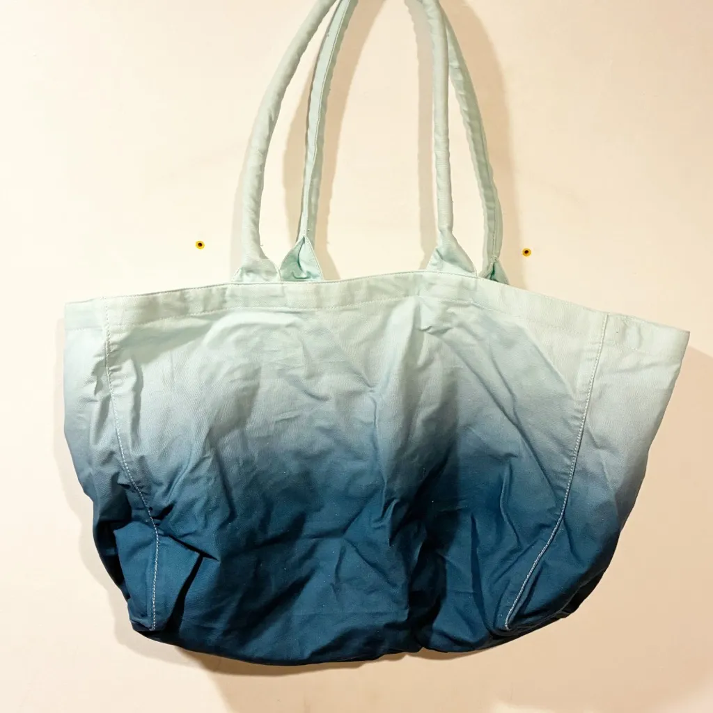 Athleta Large Canvas Tote Gym Beach Shopping Open Bag Blue Ombre NEW - Image 6