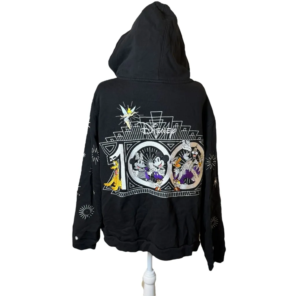 Disney 100th Anniversary 2XL Full Zip Hoodie Black Sweatshirt Embroidered Mickey - Image 3