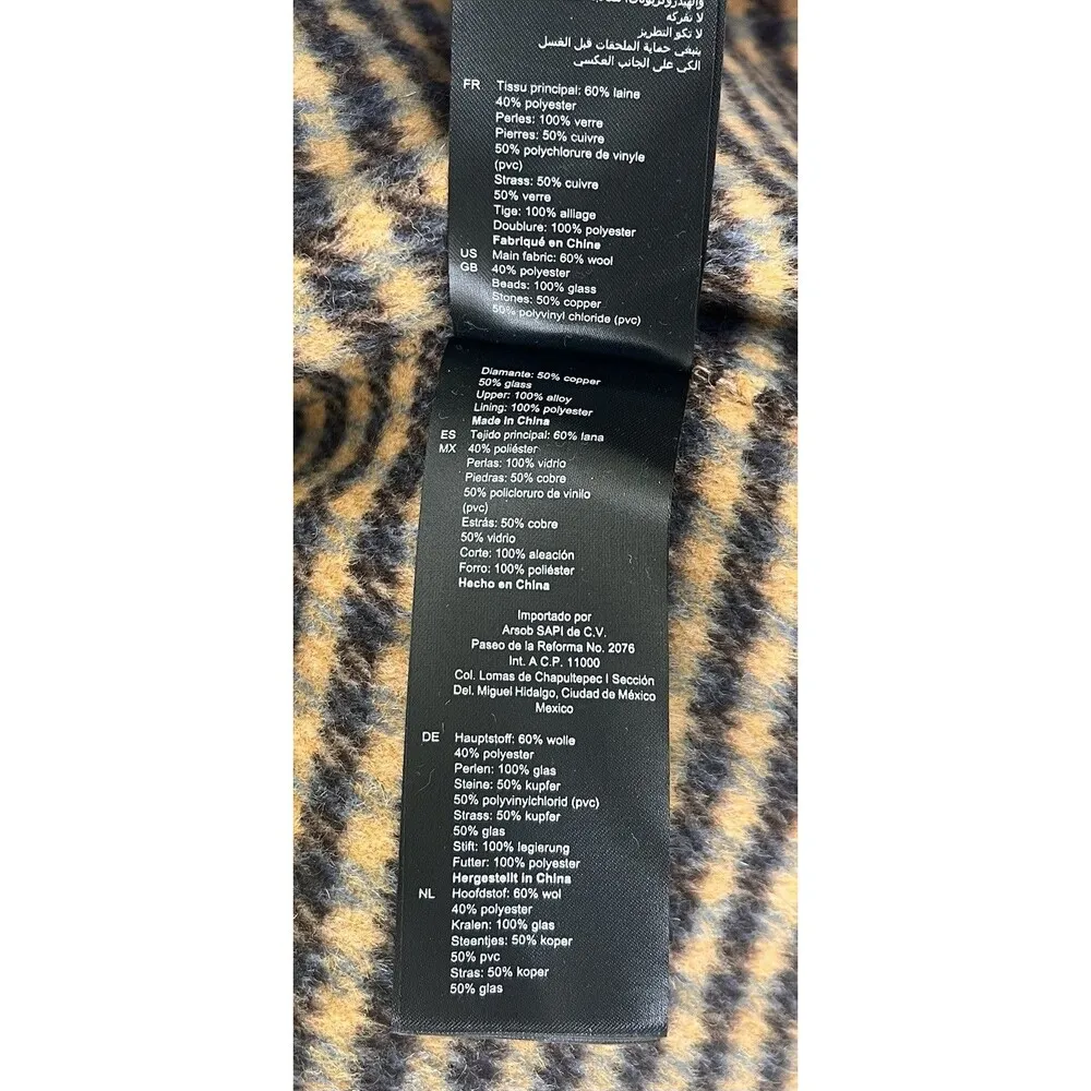 Sandro Paris Brodan Beaded Plaid Check Coat Wool Blend Button Front EU 38 US 6 - Image 16