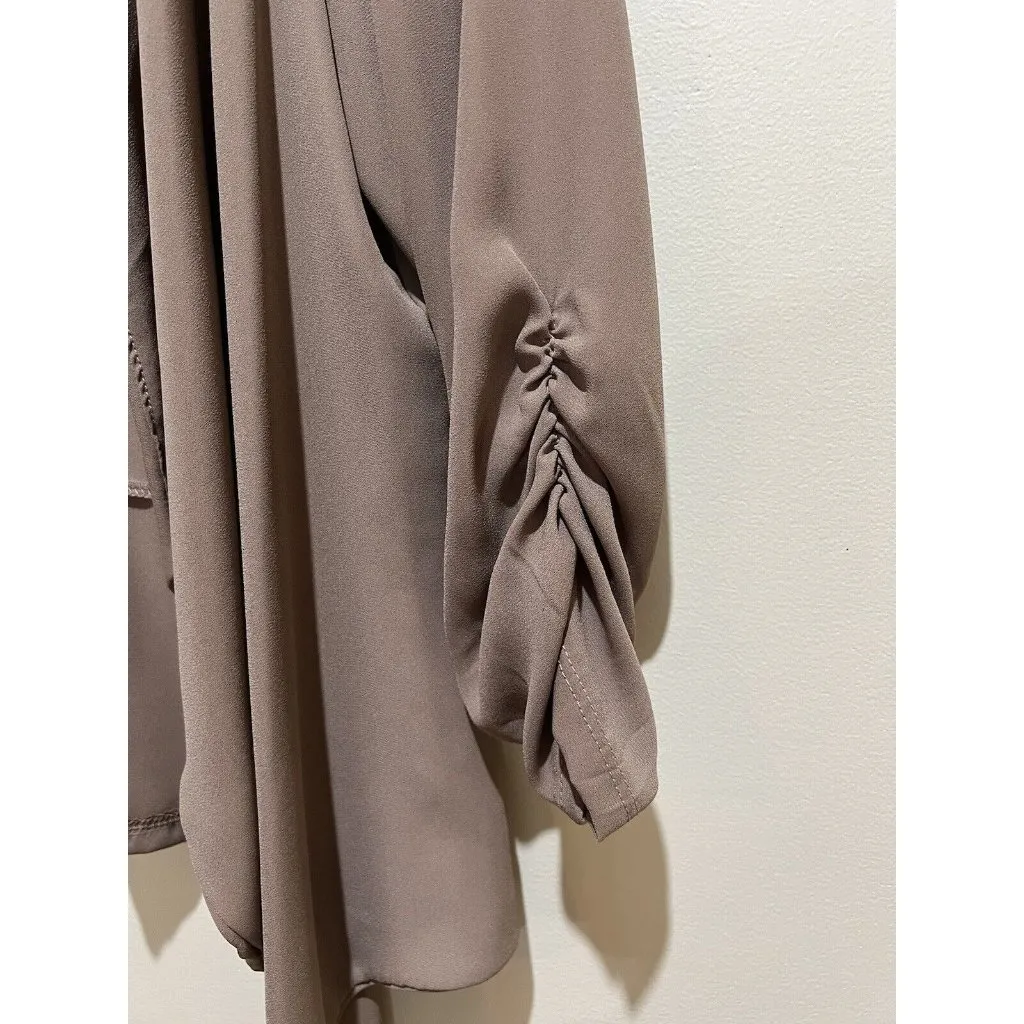 Mae 3/4 Ruched Sleeve Open Cardigan ~ Size Large Brown - Image 3