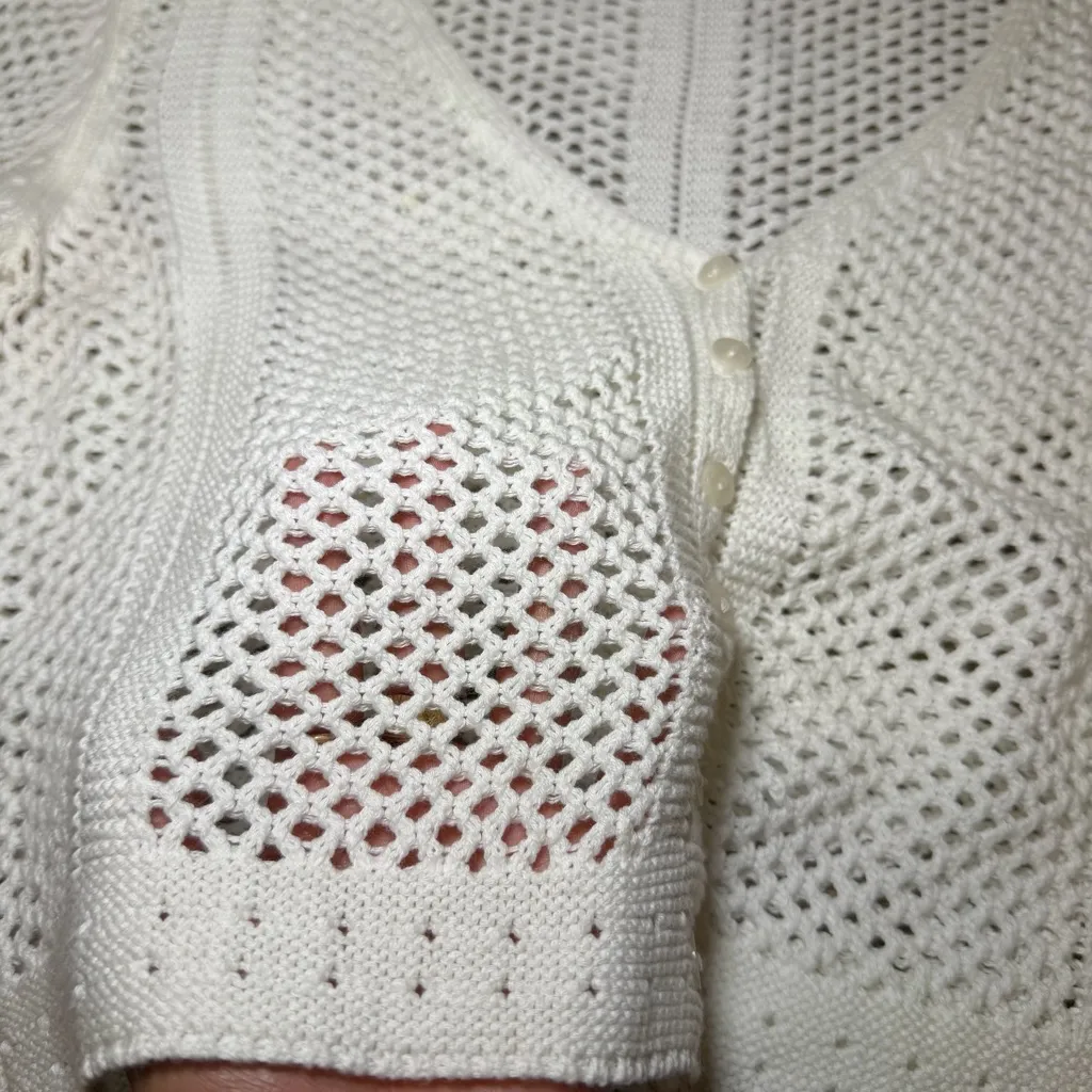 Lulus White Open-Knit Cropped Cardigan Sweater Small Button Down Lightweight - Image 4