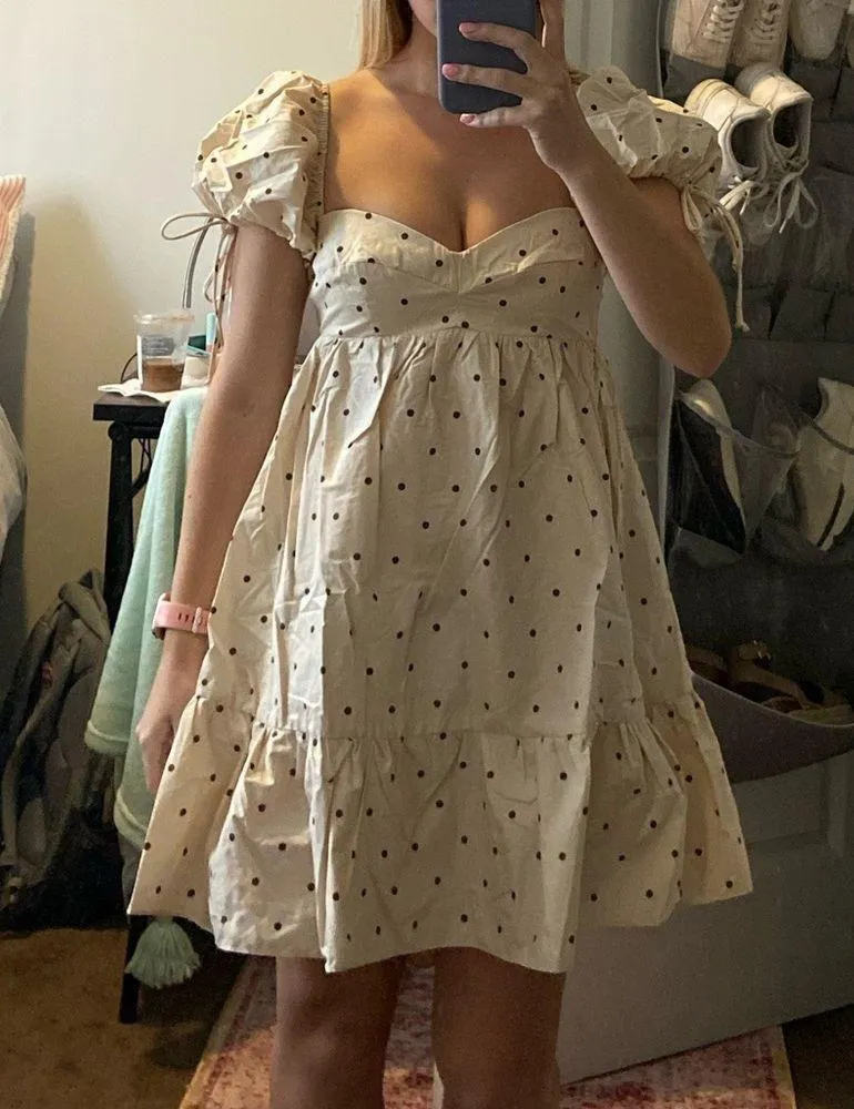 cream and brown polka dot dress - Image 2