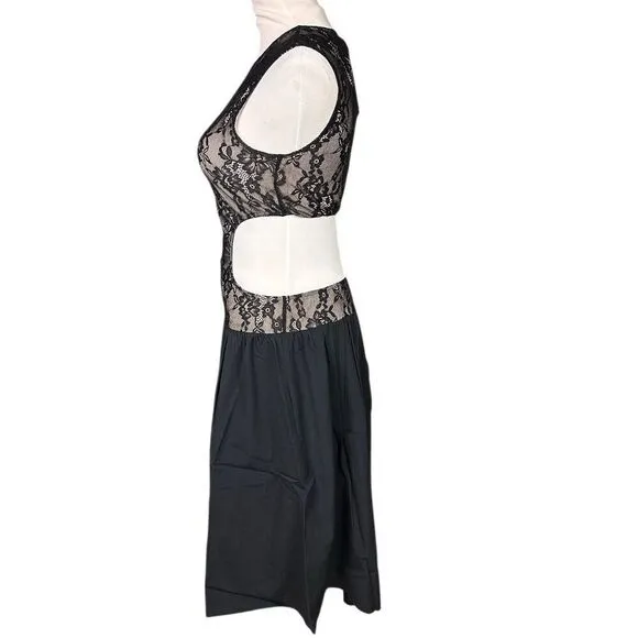NWT WeWoreWhat Women's Black Cut Out Asymmetrical Midi Dress Size M Lace‎ - Image 3