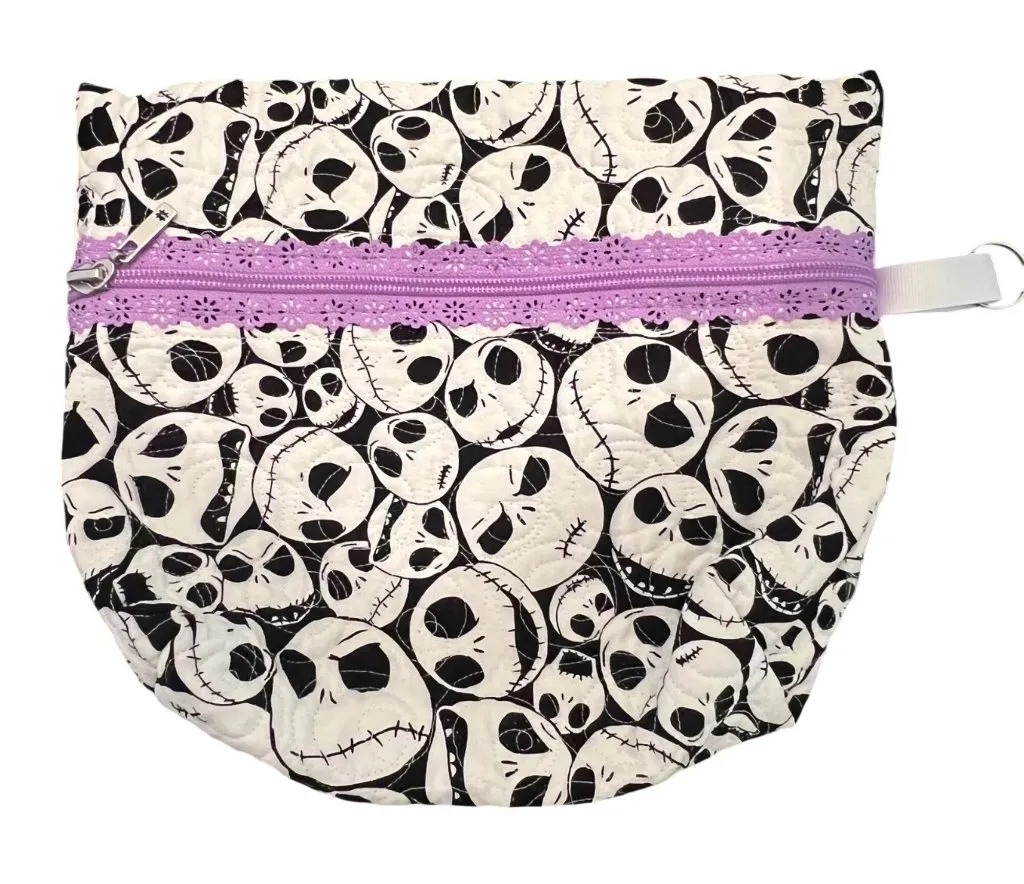 Jack Skellington Nightmare Before Christmas Quilted Makeup Bag Pouch Case Tote Black - Image 1