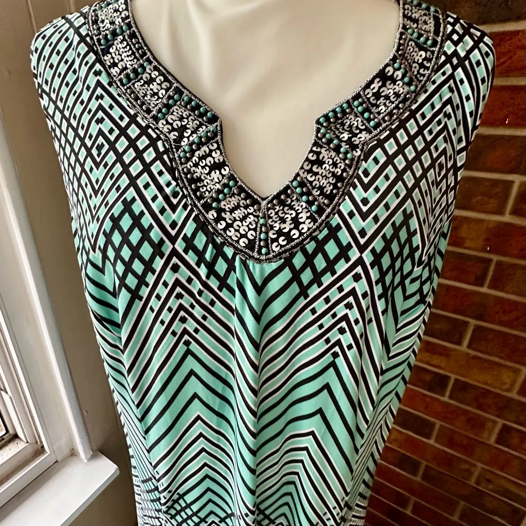 Plus Size Y2K Geometric Beaded V-Neck Midi Sheath Dress Flowy Mermaid Chevron - Image 6