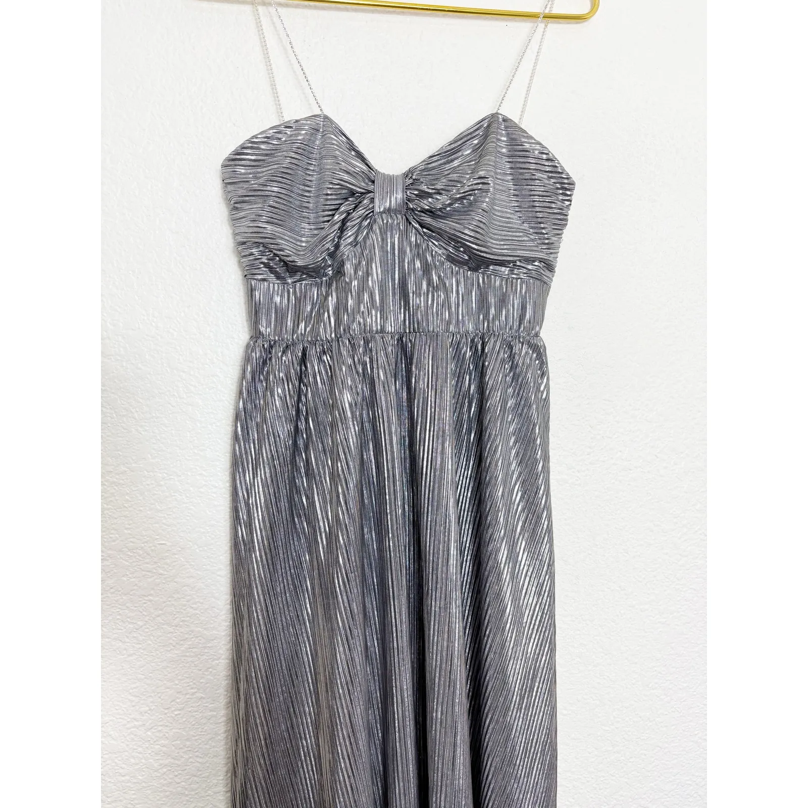Lovers + Friends Tanya Midi Dress Silver Small Metallic Pleated Rhinestone Strap - Image 9