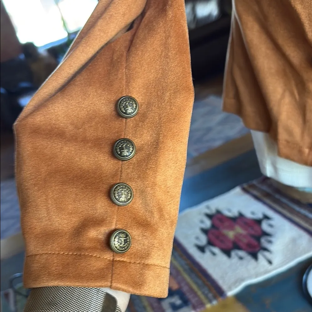 Rust colored faux Suede Military Field Jacket Tan Size M - Image 5