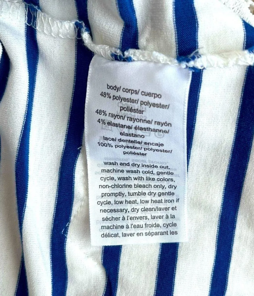 Tommy Hilfiger Blue and White Striped Dress with Lace Design Size Medium - Image 7