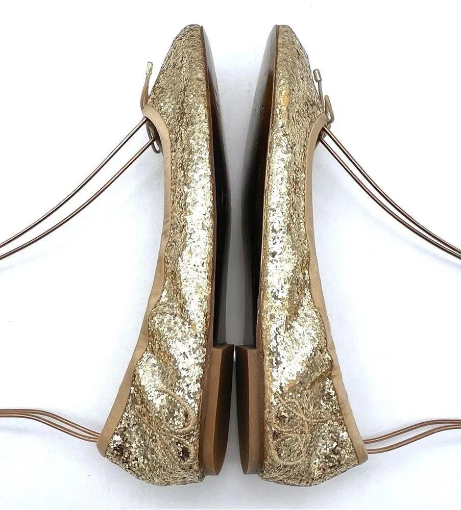 Sam Edelman Felicia Gold Glitter Ballet Slipper Flats Preppy Classic Size 7.5 - Image 13