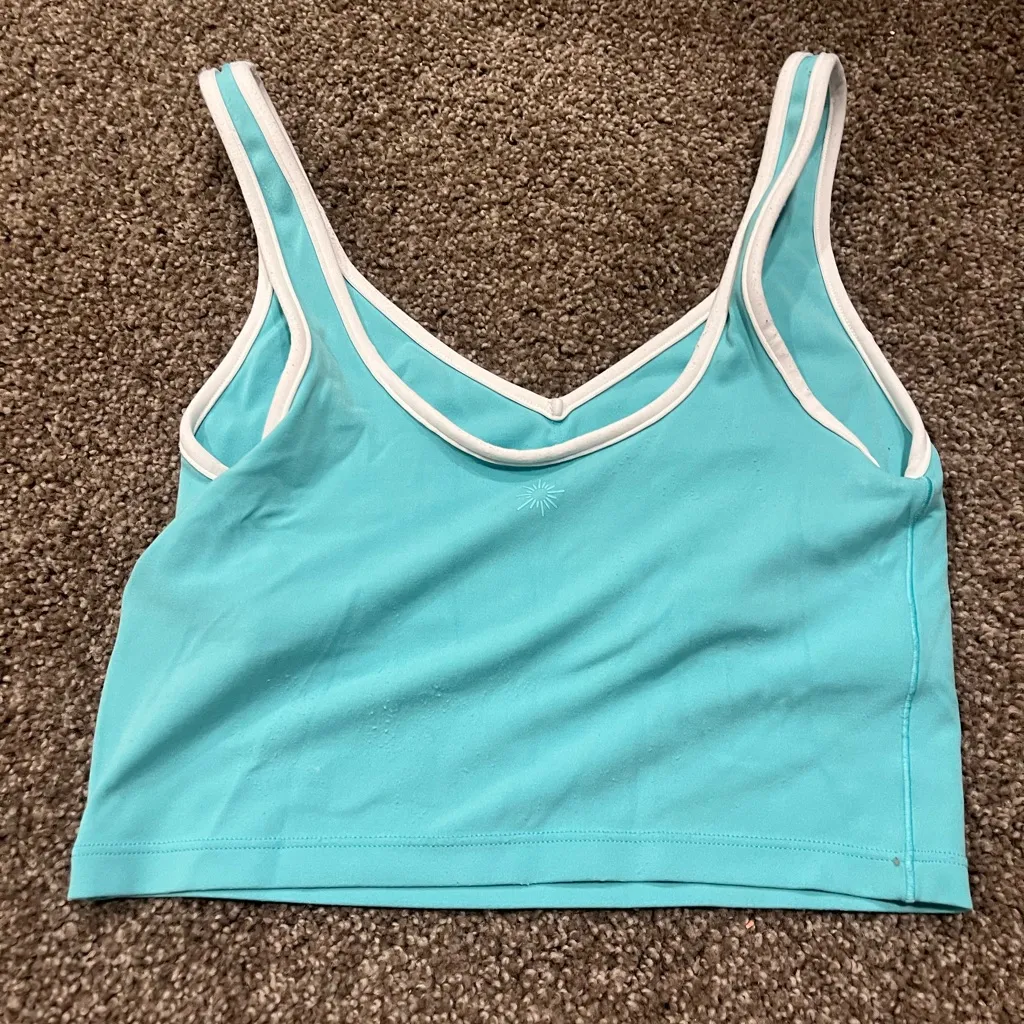 Women's Turquoise Tank Top with White Trim Blue Size undefined - Image 2